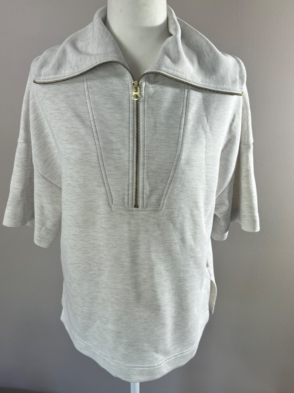 Varley Willow Short Sleeve Half Zip DoubleSoft Ivory Marl Small